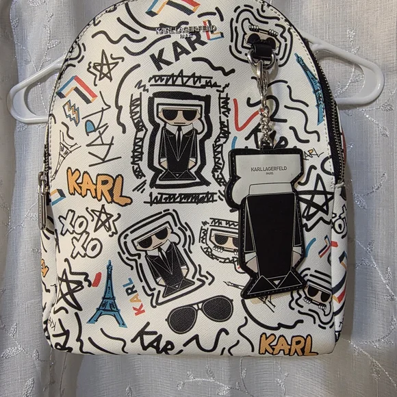 Karl Lagerfeld White Graphic Backpack - Picture 2 of 4
